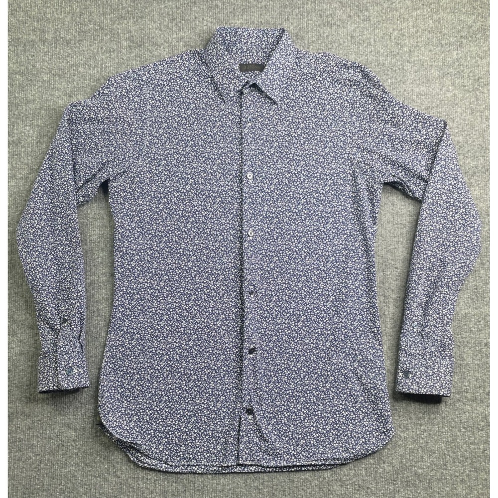 Z Zegna Button Down Shirt Mens S Blue White Floral Long Sleeve Cotton Slim Fit